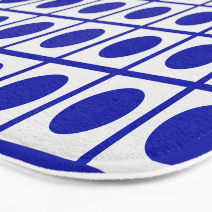 Bold Blue Dot Grid Retro Modern Pop Pattern on White Bath Mat Gallery Image 3