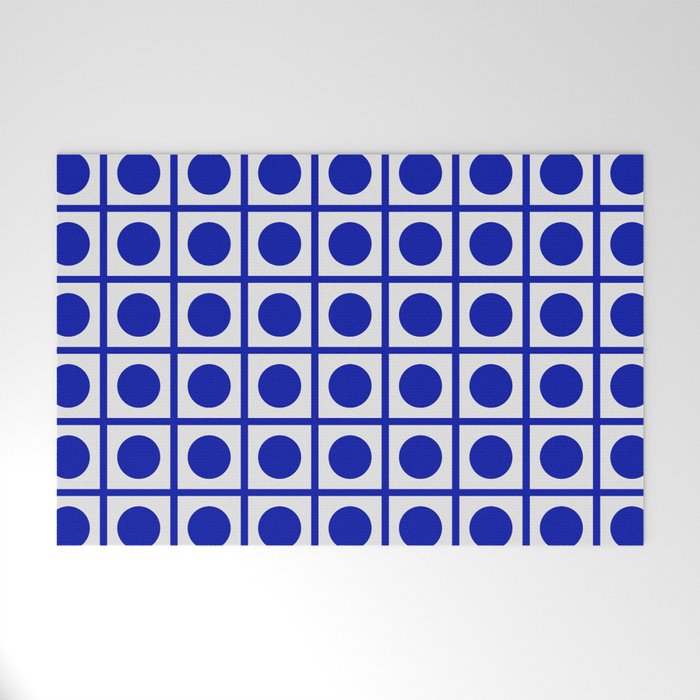 Bold Blue Dot Grid Retro Modern Pop Pattern on White Welcome Mat Gallery Image 1