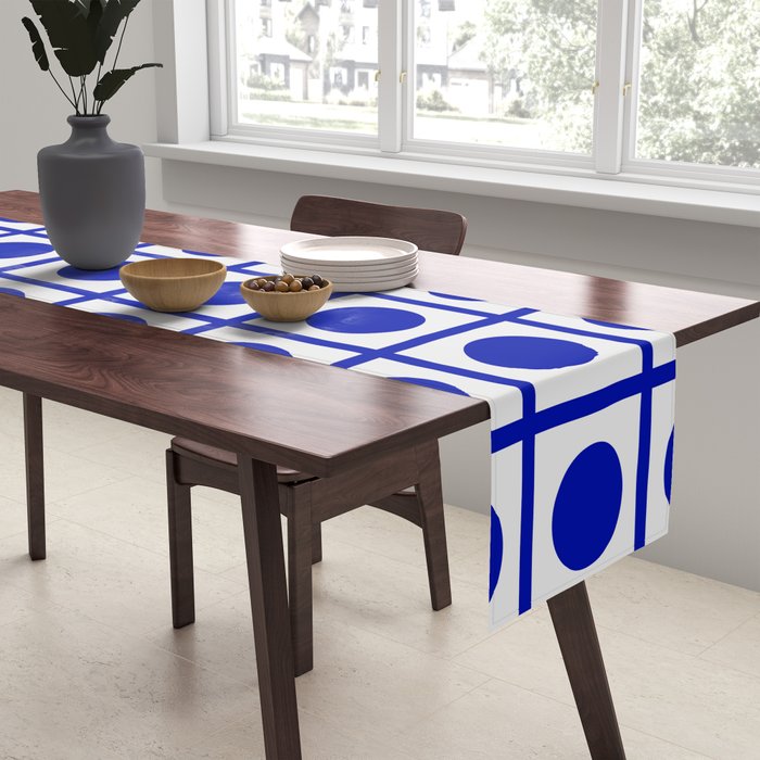 Bold Blue Dot Grid Retro Modern Pop Pattern on White Table Runner Gallery Image 2