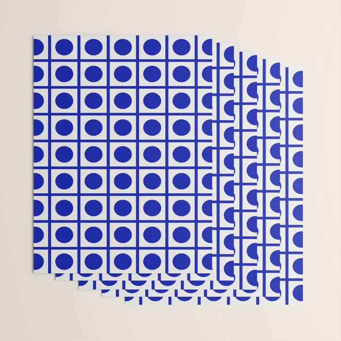 Bold Blue Dot Grid Retro Modern Pop Pattern on White Wrapping Paper Gallery Image 3
