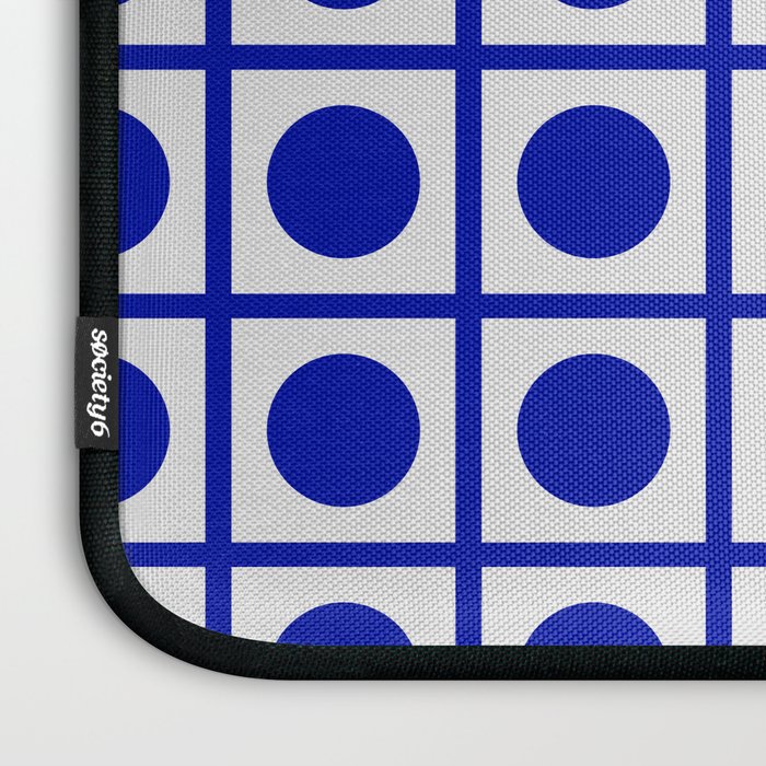 Bold Blue Dot Grid Retro Modern Pop Pattern on White Laptop Sleeve Gallery Image 3