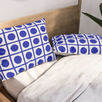 Bold Blue Dot Grid Retro Modern Pop Pattern on White Pillow Sham Gallery Image 2