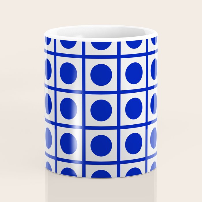 Bold Blue Dot Grid Retro Modern Pop Pattern on White Coffee Mug Gallery Image 4
