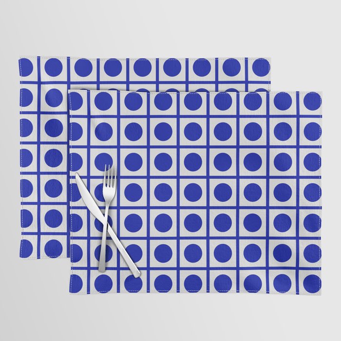 Bold Blue Dot Grid Retro Modern Pop Pattern on White Placemat Gallery Image 1