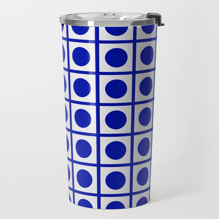 Bold Blue Dot Grid Retro Modern Pop Pattern on White Travel Mug Gallery Image 2