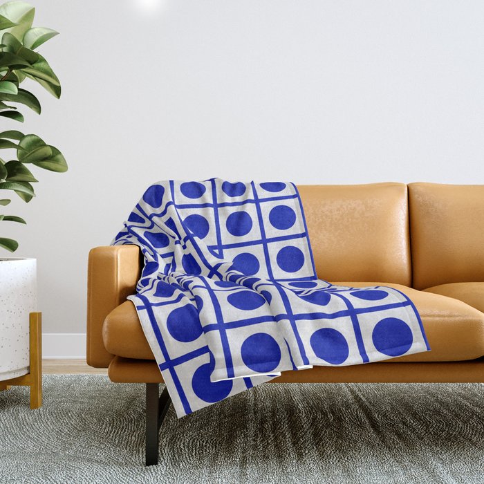 Bold Blue Dot Grid Retro Modern Pop Pattern on White Throw Blanket Gallery Image 1