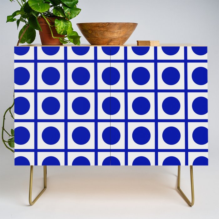 Bold Blue Dot Grid Retro Modern Pop Pattern on White Credenza Gallery Image 1