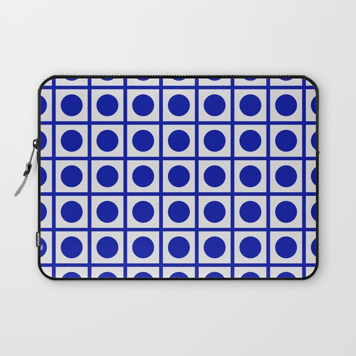 Bold Blue Dot Grid Retro Modern Pop Pattern on White Laptop Sleeve Gallery Image 1