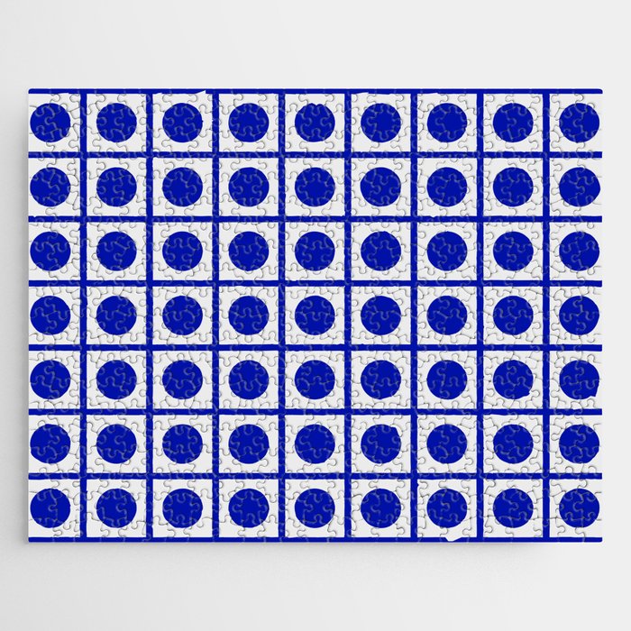 Bold Blue Dot Grid Retro Modern Pop Pattern on White Jigsaw Puzzle Gallery Image 1