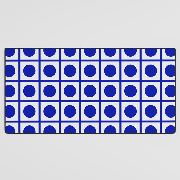 Bold Blue Dot Grid Retro Modern Pop Pattern on White Desk Mat Gallery Image 3