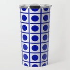 Bold Blue Dot Grid Retro Modern Pop Pattern on White Travel Mug Gallery Image 1