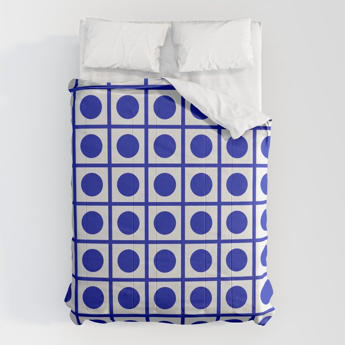 Bold Blue Dot Grid Retro Modern Pop Pattern on White Comforter Gallery Image 1