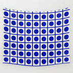 Bold Blue Dot Grid Retro Modern Pop Pattern on White Wall Tapestry Gallery Image 4