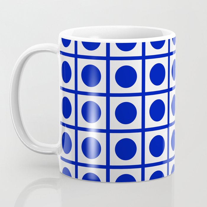 Bold Blue Dot Grid Retro Modern Pop Pattern on White Coffee Mug Gallery Image 3