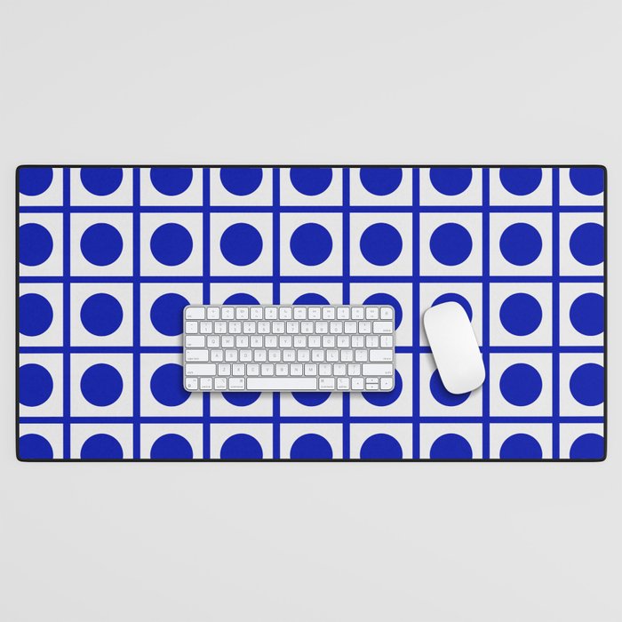 Bold Blue Dot Grid Retro Modern Pop Pattern on White Desk Mat Gallery Image 1