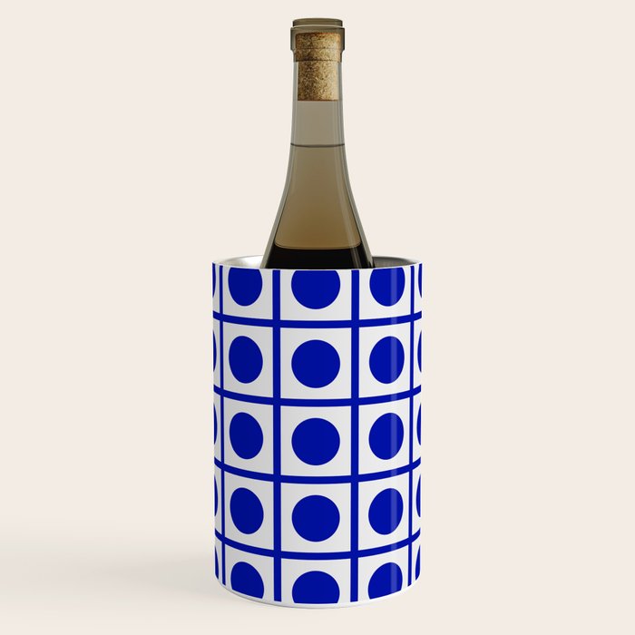 Bold Blue Dot Grid Retro Modern Pop Pattern on White Wine Chiller Gallery Image 1