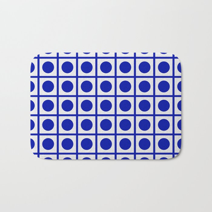 Bold Blue Dot Grid Retro Modern Pop Pattern on White Bath Mat Gallery Image 1