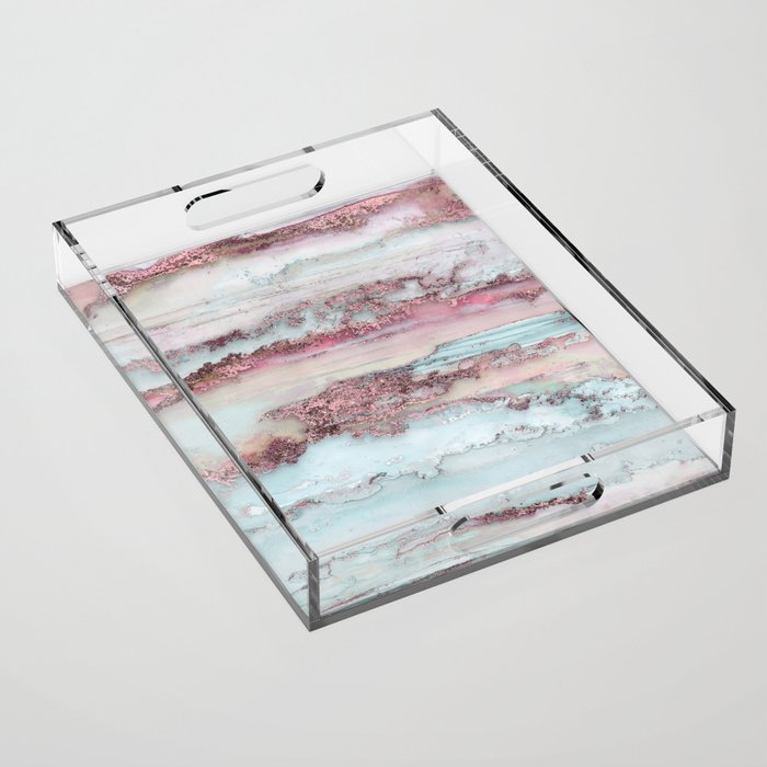 Marbled Stripes Luxury Rose Gold And Mint Glamour Acrylic Tray Gallery Image 1