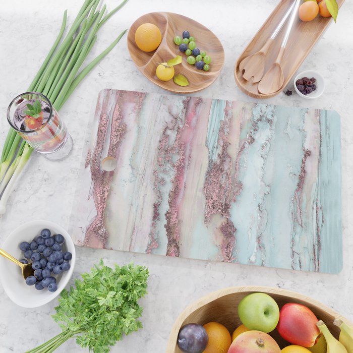 Marbled Stripes Luxury Rose Gold And Mint Glamour Cutting Board Gallery Image 2