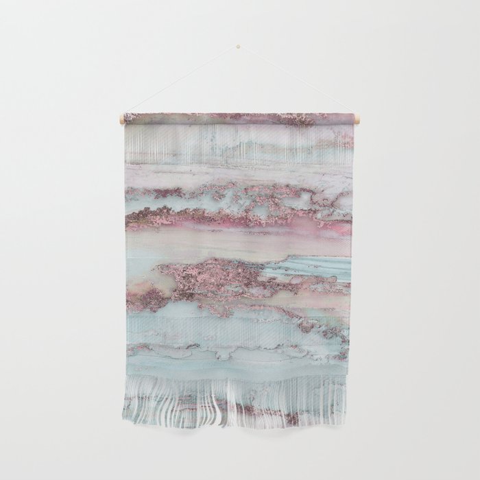 Marbled Stripes Luxury Rose Gold And Mint Glamour Wall Hanging Gallery Image 1