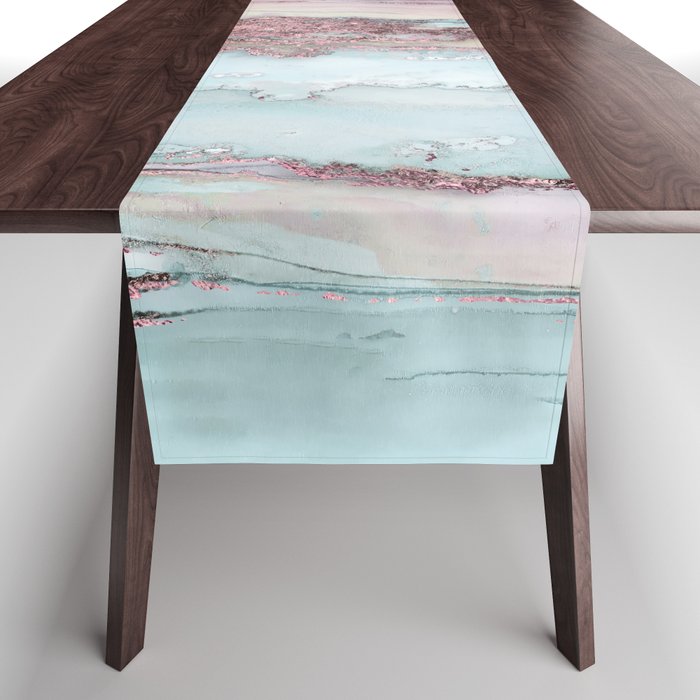 Marbled Stripes Luxury Rose Gold And Mint Glamour Table Runner Gallery Image 1