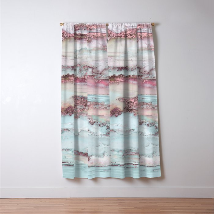 Marbled Stripes Luxury Rose Gold And Mint Glamour Window Curtain Gallery Image 3