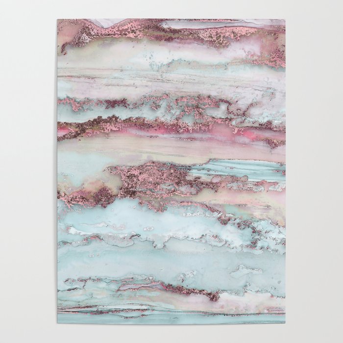 Marbled Stripes Luxury Rose Gold And Mint Glamour Poster Gallery Image 1