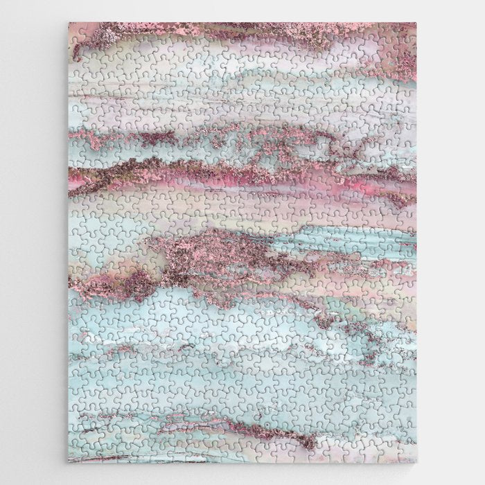 Marbled Stripes Luxury Rose Gold And Mint Glamour Jigsaw Puzzle Gallery Image 1