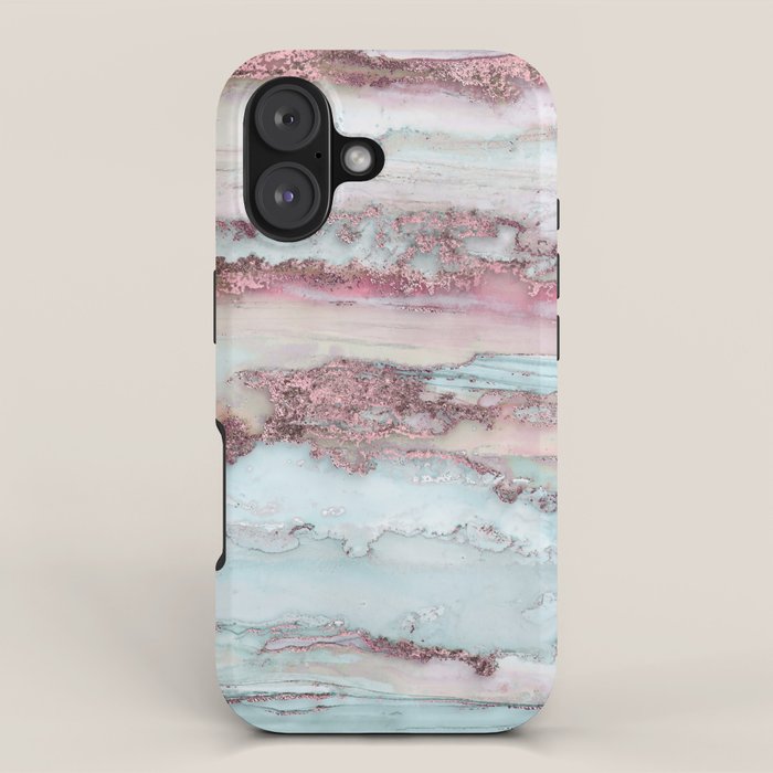 Marbled Stripes Luxury Rose Gold And Mint Glamour iPhone Case Gallery Image 1