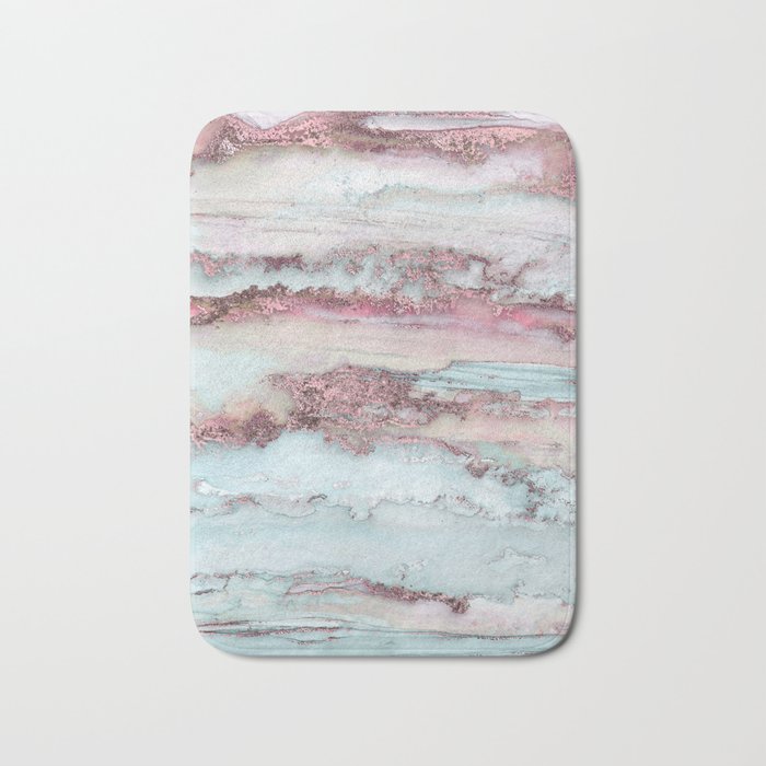 Marbled Stripes Luxury Rose Gold And Mint Glamour Bath Mat Gallery Image 1