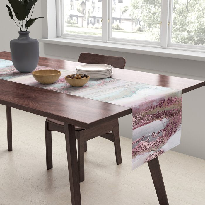 Marbled Stripes Luxury Rose Gold And Mint Glamour Table Runner Gallery Image 2