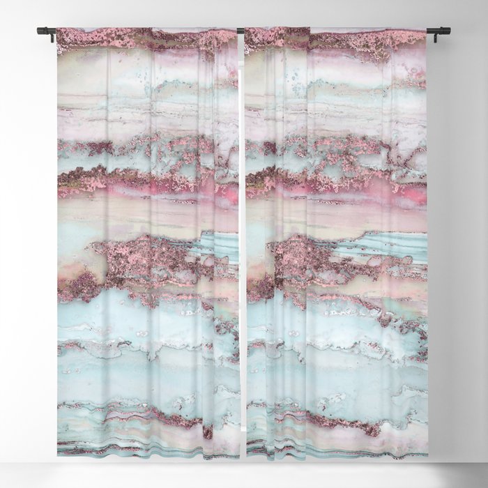 Marbled Stripes Luxury Rose Gold And Mint Glamour Window Curtain Gallery Image 1