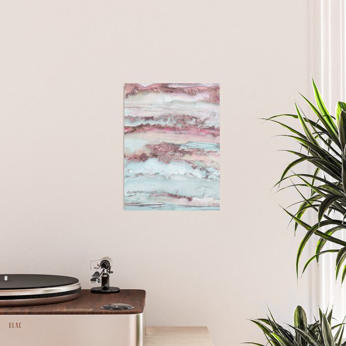Marbled Stripes Luxury Rose Gold And Mint Glamour Poster Gallery Image 2
