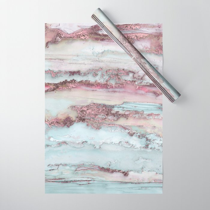 Marbled Stripes Luxury Rose Gold And Mint Glamour Wrapping Paper Gallery Image 1