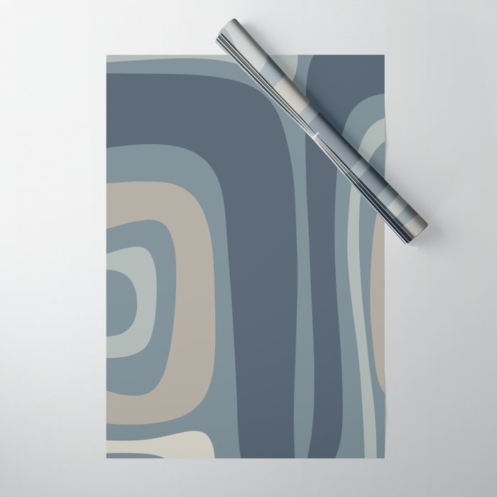 Minimal Mid-Century Modern Tiki Abstract Pattern in Neutral Blue Gray Tones Wrapping Paper Gallery Image 1