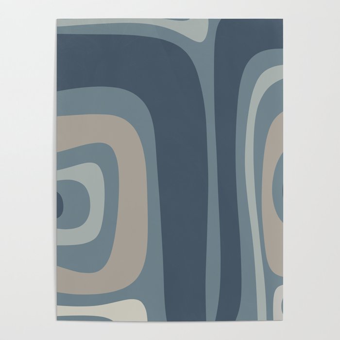 Minimal Mid-Century Modern Tiki Abstract Pattern in Neutral Blue Gray Tones Poster Gallery Image 4