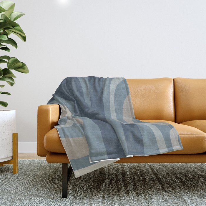 Minimal Mid-Century Modern Tiki Abstract Pattern in Neutral Blue Gray Tones Throw Blanket Gallery Image 1