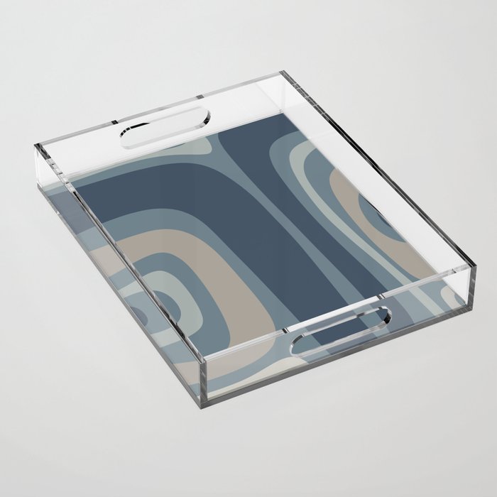 Minimal Mid-Century Modern Tiki Abstract Pattern in Neutral Blue Gray Tones Acrylic Tray Gallery Image 1