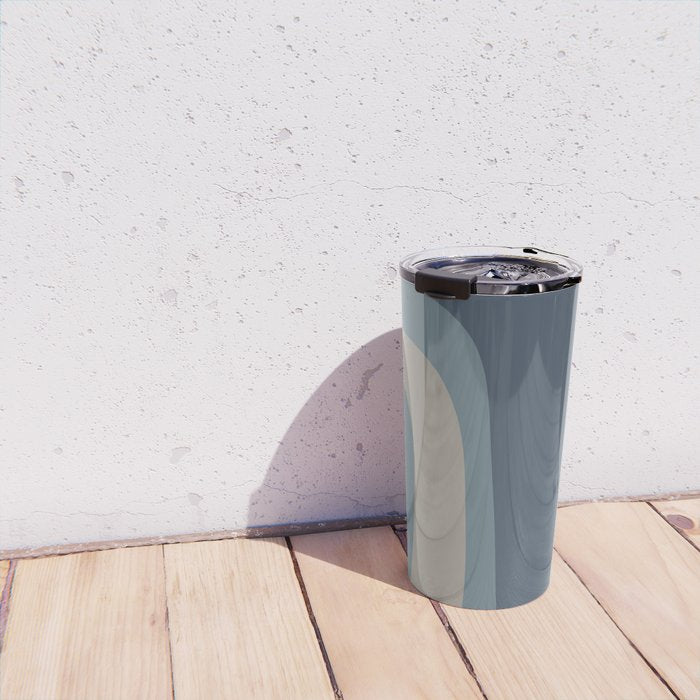 Minimal Mid-Century Modern Tiki Abstract Pattern in Neutral Blue Gray Tones Travel Mug Gallery Image 4
