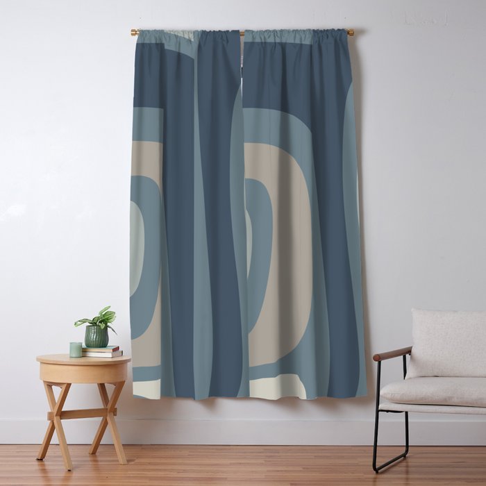 Minimal Mid-Century Modern Tiki Abstract Pattern in Neutral Blue Gray Tones Window Curtain Gallery Image 1