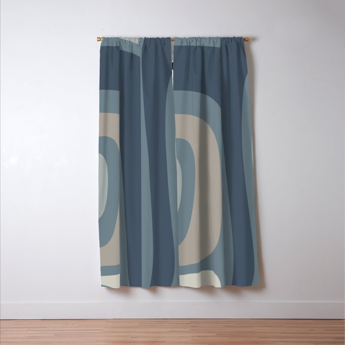 Minimal Mid-Century Modern Tiki Abstract Pattern in Neutral Blue Gray Tones Window Curtain Gallery Image 3