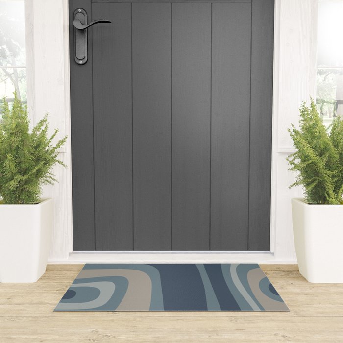 Minimal Mid-Century Modern Tiki Abstract Pattern in Neutral Blue Gray Tones Welcome Mat Gallery Image 3