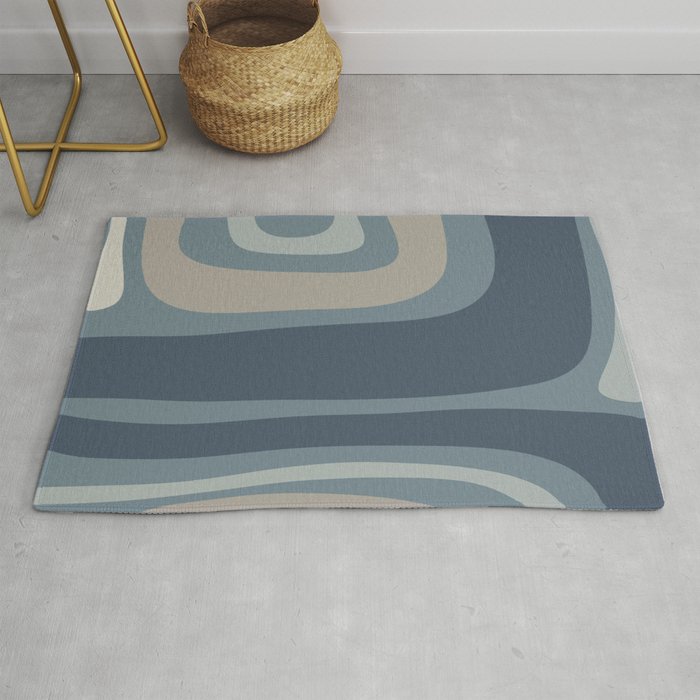 Minimal Mid-Century Modern Tiki Abstract Pattern in Neutral Blue Gray Tones Rug Gallery Image 1