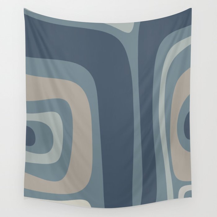 Minimal Mid-Century Modern Tiki Abstract Pattern in Neutral Blue Gray Tones Wall Tapestry Gallery Image 4