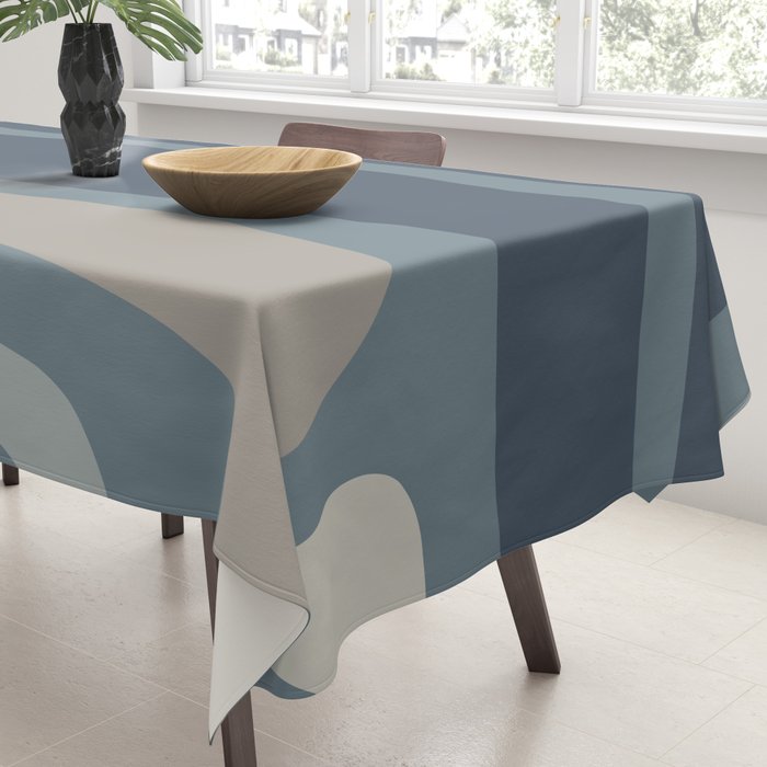 Minimal Mid-Century Modern Tiki Abstract Pattern in Neutral Blue Gray Tones Tablecloth Gallery Image 3