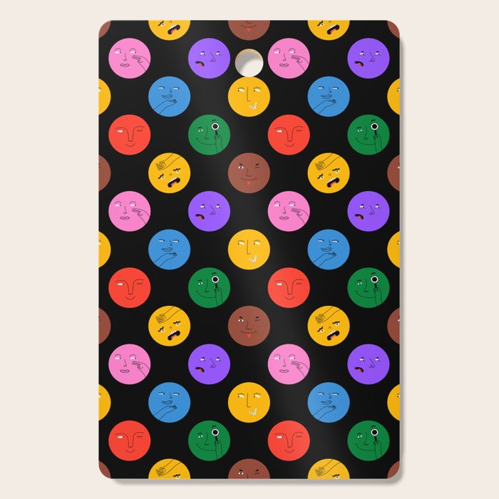 Funny colorful cartoon character face pattern Cutting Board Gallery Image 1