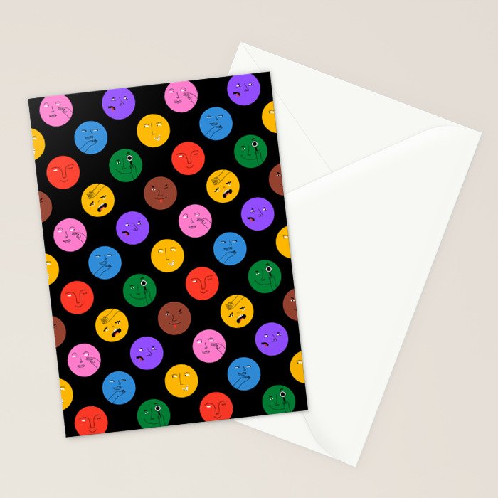 Funny colorful cartoon character face pattern Stationery Card Gallery Image 2