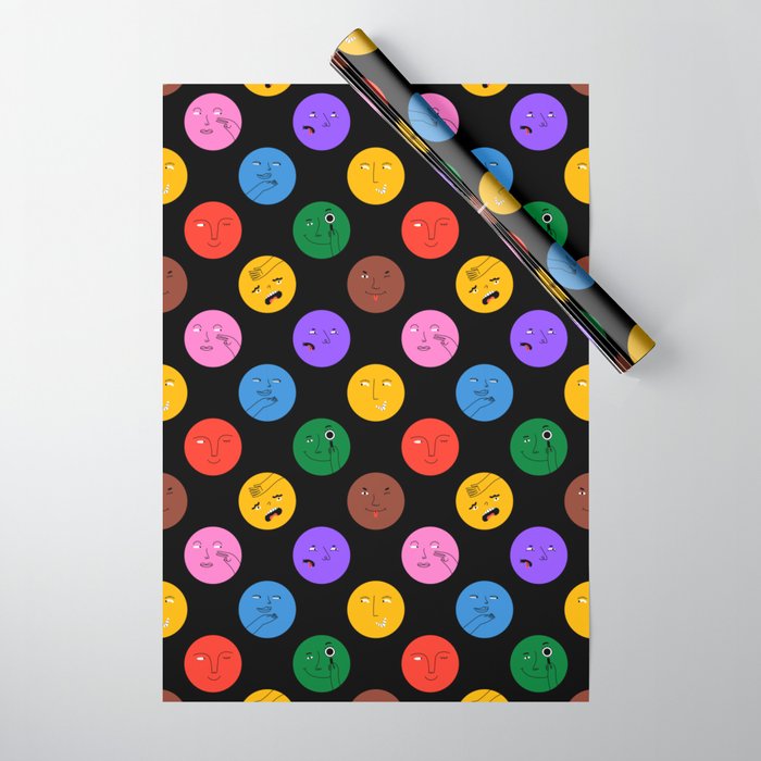 Funny colorful cartoon character face pattern Wrapping Paper Gallery Image 1