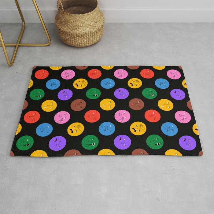 Funny colorful cartoon character face pattern Rug Gallery Image 1