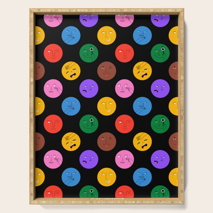Funny colorful cartoon character face pattern Serving Tray Gallery Image 1